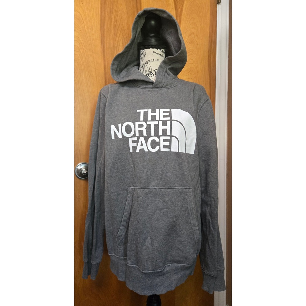 The North Face Hoodie Gray Pullover Sweatshirt Mens Small Logo Pocket Fleece